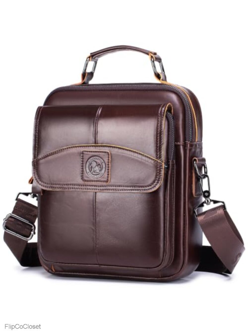 Men's Cowhide Leather Crossbody Bag Large Capacity Shoulder Bag